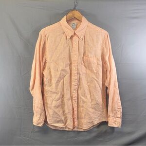 Brooks Brothers Shirt Mens Large Peach Irish Linen Slim Fit Button Down Casual